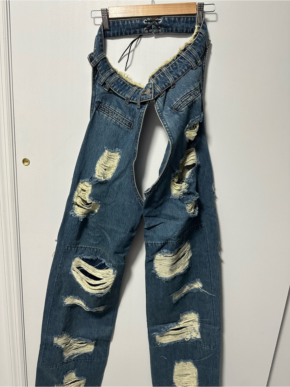 Distressed Dark Blue Cutout Relaxed Jeans